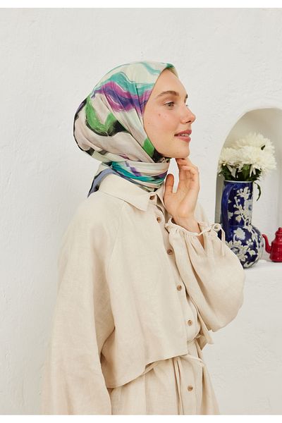 Fresh Indigo 500cm Cotton Voile Scarf - Color Waves Pattern
