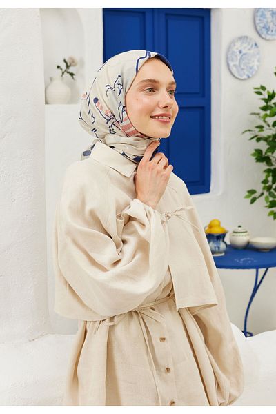 Fresh Blue Patterned Cotton Voile Scarf - Endless Summer