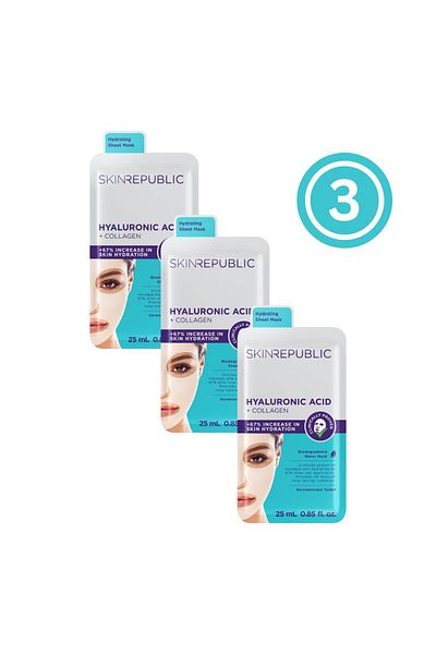 Skin Republic Hyaluronic Acid & Collagen Face Mask, Long Lasting Hydration, 25ml - Pack Of 3