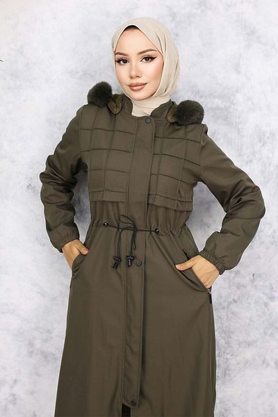 giyze Bondit παλτό με βελούδινη γούνα εσωτερικά Khaki 1101