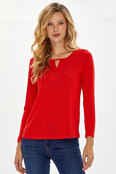 İKİLER Cut Out Yaka Uzun Kol Bluz 234-1010