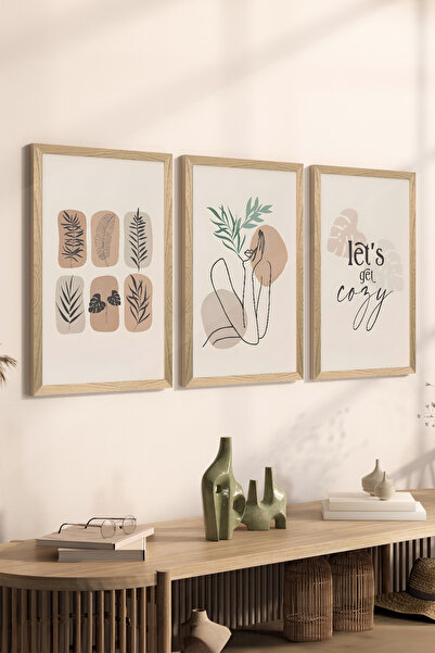 Artavessa طقم طاولة ملصقات MDF مكون من 3 قطع بإطار خشبي - مجموعة 26