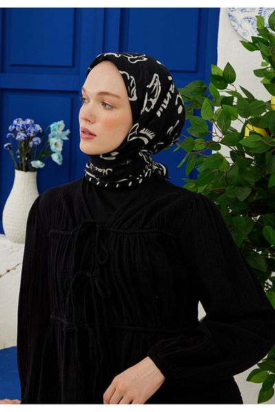 Fresh Summer Vibes Pattern Cotton Vual Scarf Black