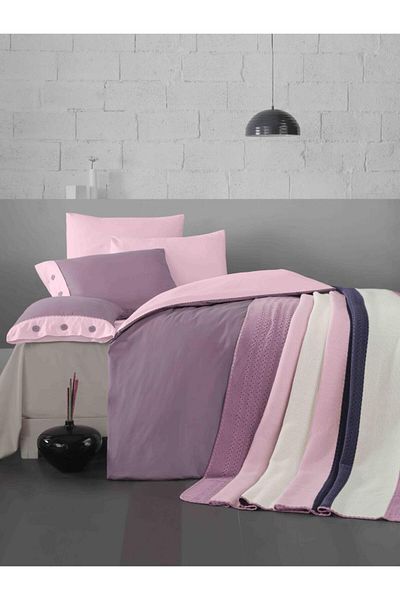 Luoca Patisca Acrylic Knitted Blanket Set Double A. Lilac A. Pink
