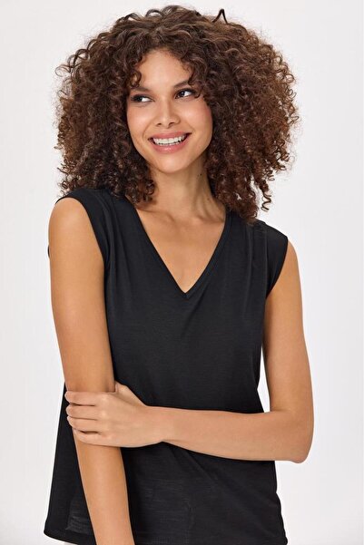 İKİLER V Yaka Mini Kol Bluz 025-1034