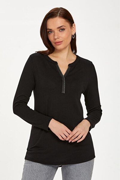 İKİLER Hakim Yaka Yakası Sim Şeritli Bluz 234-1011