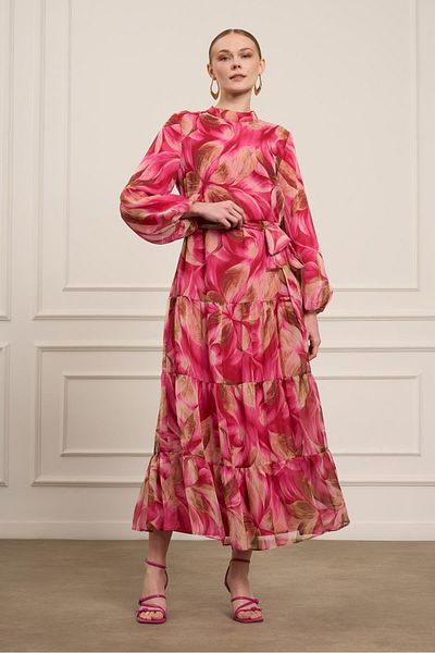 FTZ WOMEN Rochie Ftz din șifon de mătase pentru femei Fuchsia 31058