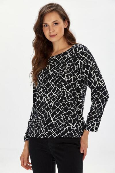 İKİLER Yuvarlak Yaka Uzun Kol Desenli Bluz 234-3010