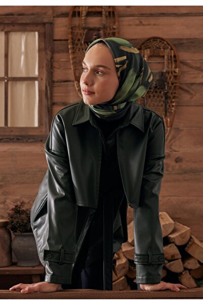 Fresh Темно-зелений бавовняний шовковий шарф з візерунком Дарсі