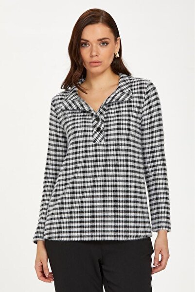 İKİLER Yakası Çıtçıtlı Uzun Kol Triko Bluz 234-1700