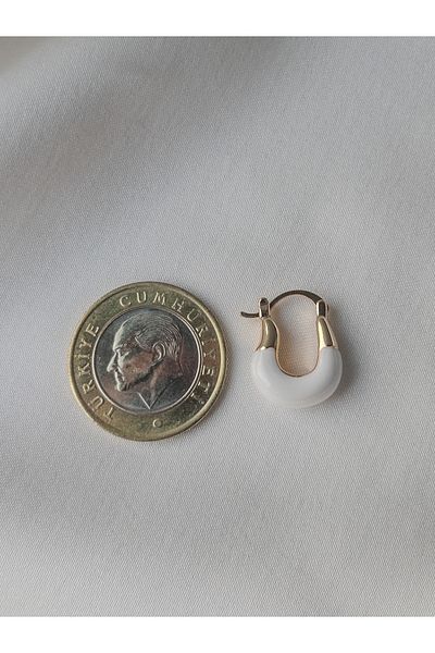 Siya Silver Gold Colored White Enameled U Model Steel Earrings