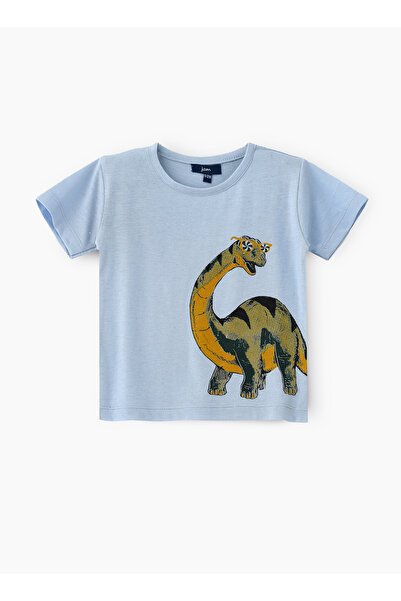 Basicxx Boys' Blue Dinosaur Graphic Cotton T-Shirt