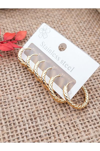 Siya Silver 3 Pairs Patterned Steel Hoop Earrings 18-15-14 mm