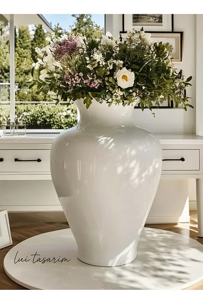 Lui Tasarım White Vasenordic Style Glass XL Size 31 cm Linda Vase