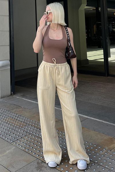 Madmext Gelbe Hose mit weitem Bein und Taschen für Damen, Modell MG1882