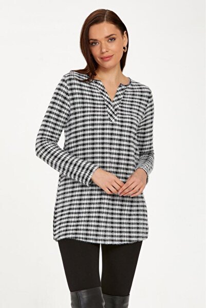 İKİLER Yuvarlak Yaka Yarım Patlı Triko Bluz 234-1736