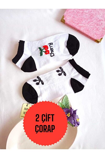 ENEFENDİ 2 чифта дамски чорапи ECUBE, памук, къси до глезена, с шарки, безшевни, 36-40, черно-бели