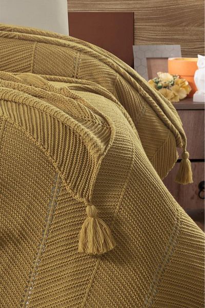 Luoca Patisca SOPHISTIC DOUBLE PERSONAL ACRYLIC KNITTING BLANKET YELLOW