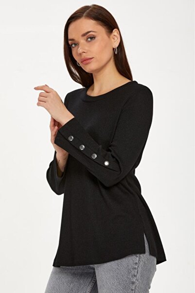 İKİLER Round Neck Sleeve Snap Blouse 234-1720