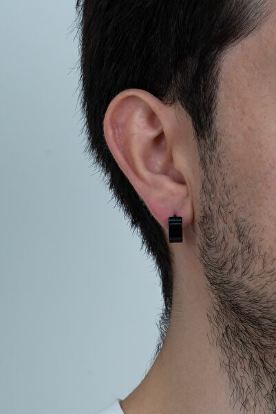 Takı Dükkanı Wide Flat Hoop Steel Men's Earring Pair 6mm Mse9