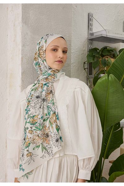 Fresh Salmon Colored Aster Patterned Shawl