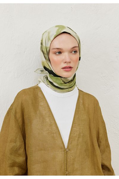 Fresh Green - Color Waves Patterned Cotton Voile Scarf
