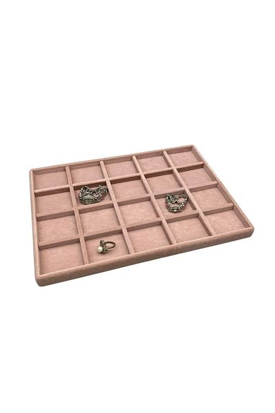MeGass Dekor Domestic Production Suede Fabric Pink Colored 34/24 cm 20 Compartment Jewelry Stand Inside Drawer