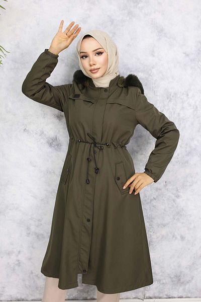 giyze Bondit παλτό με βελούδινη γούνα εσωτερικά Khaki 1053