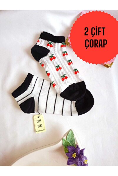 ENEFENDİ 2 PERECHI DE Ciorapi ECRU, FĂRĂ CUSĂTURI, BUMBAC, CU MODEL, PENTRU FEMEI, 36-40, NEGRU, ALB