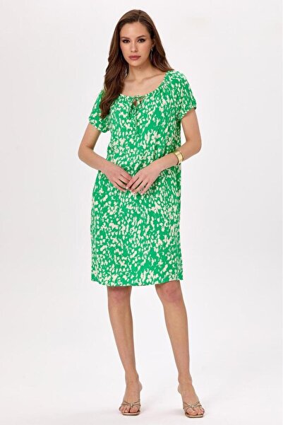 İKİLER Yakası Bağcıklı Kolları Lastikli Elbise 025-4001