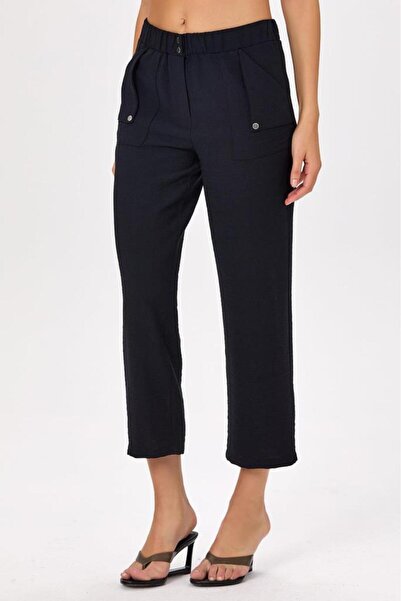 İKİLER Beli Lastikli ve Çıtçıtlı Cepli Pantolon 025-3512