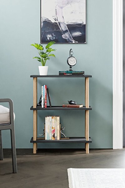 interGO Modern Bookcase With 3 Shelves - Freestanding Storage Shelving Unit for Home or Office - Gray