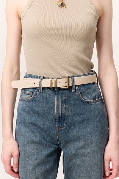 Manuka Beige Square Metal Buckle Belt
