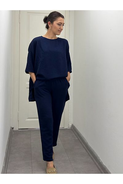 soBasic Set dublu confort din viscoză de in bleumarin