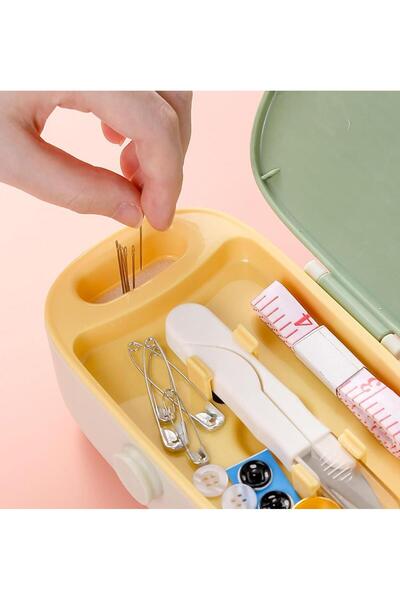 OZN AKSESUAR Renkli Çift Katlı, Taşınabilir, Seyahat Dikiş Kutusu Seti, İplik Seti, İğne Seti