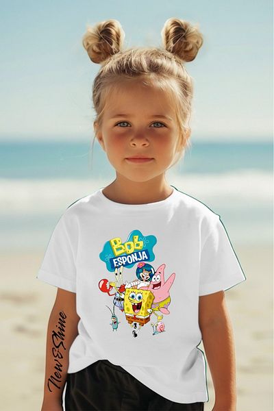 New Shine 1 tricou este un cadou pentru achiziții de 6 și peste în coș - Tricou supradimensionat pentru copii cu imprimeu Sungerbob
