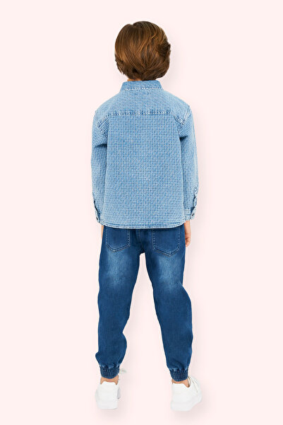 Panço Erkek Çocuk Düğmeli Mavi Kot Gömlek