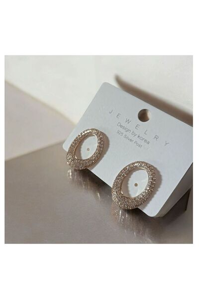 acsesuaris Oval Gold Zircon Stone Steel Earrings