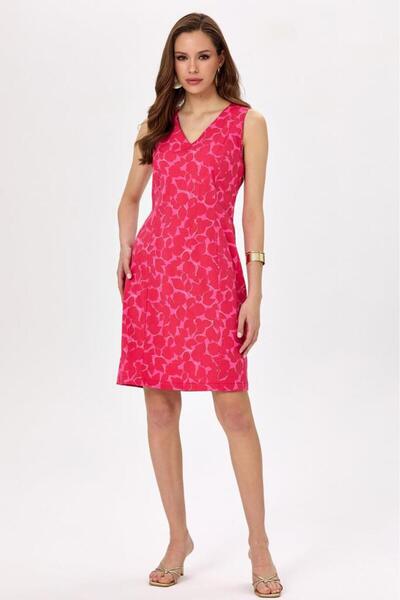 İKİLER V Yaka Kolsuz Desenli Elbise 025-4025