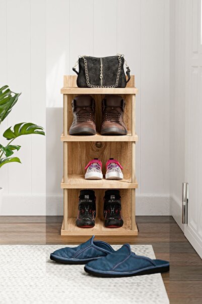interGO Shoe Rack With 4 Shelves, 4 Pair Shoe Storage Cabinet - Atlantic Pine Pattern