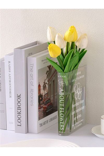 Gri Grafik Design Workshop Daisy Pattern White Printed Book Shaped Vase