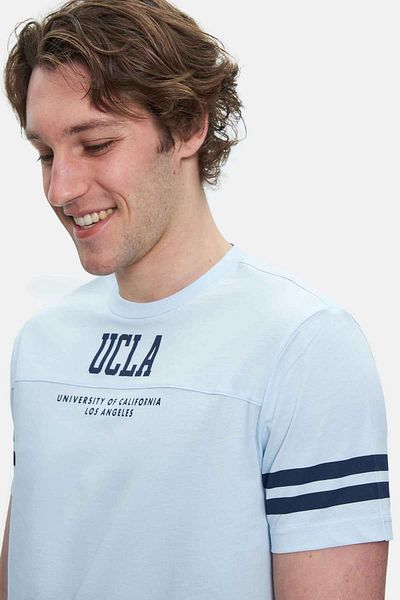 UCLA Tricou pentru bărbați STARK Sky Blue cu mâneci cu dungi cu decolteu imprimat standard