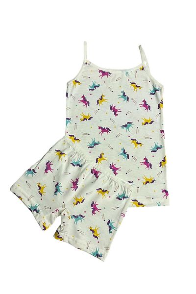 elmas kids Girl's 100% Cotton Ecru Unicorn Patterned Athlete Boxer Set