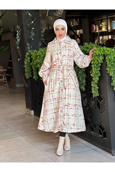 Esre Store 4449 - Цветно скромно палто, бяло - розово