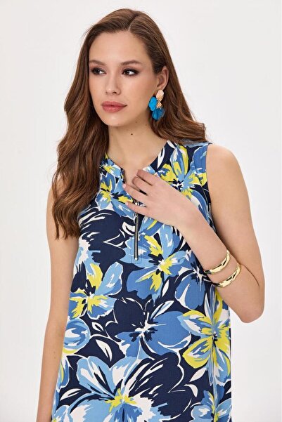 İKİLER Yakası Fermuarlı Kolsuz Elbise 025-4009