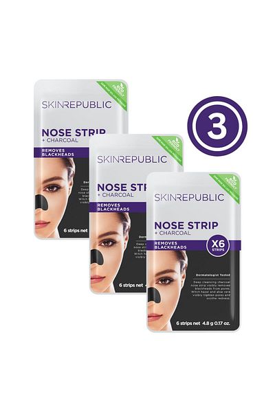 Skin Republic Charcoal Nose Strip - Removes Blackheads Instantly (6 Strips)- Pack Of 3