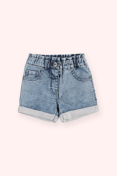Panço Kız Bebek Beli Lastikli Mavi Kot Şort