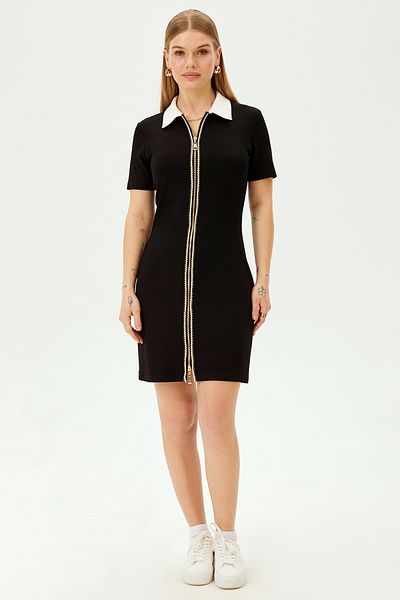 Allyco Μαύρο φόρεμα με φερμουάρ Contrast γιακά Slim Fit