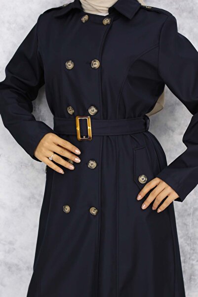 giyze Kuşaklı Trençkot Lacivert 4901
