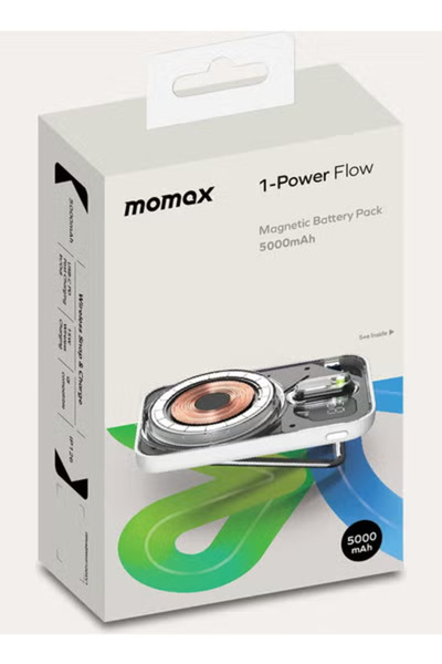 Momax 1-Power Flow 5000 mAh Magnetic Wireless Battery Pack with Stand Compatible with Magsafe White